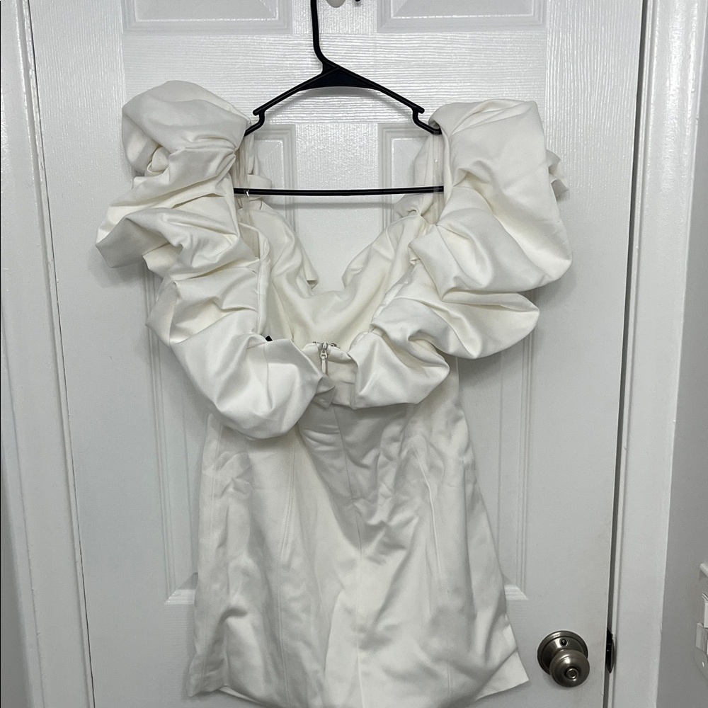 Chic White Ruffled Mini Dress - Picture 3 of 3